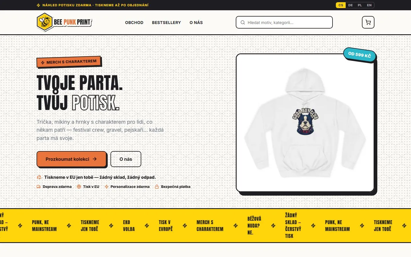 Úvodní stránka e-shopu Bee Punk Print
