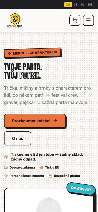E-shop Bee Punk Print v mobilu s přepínačem jazyků