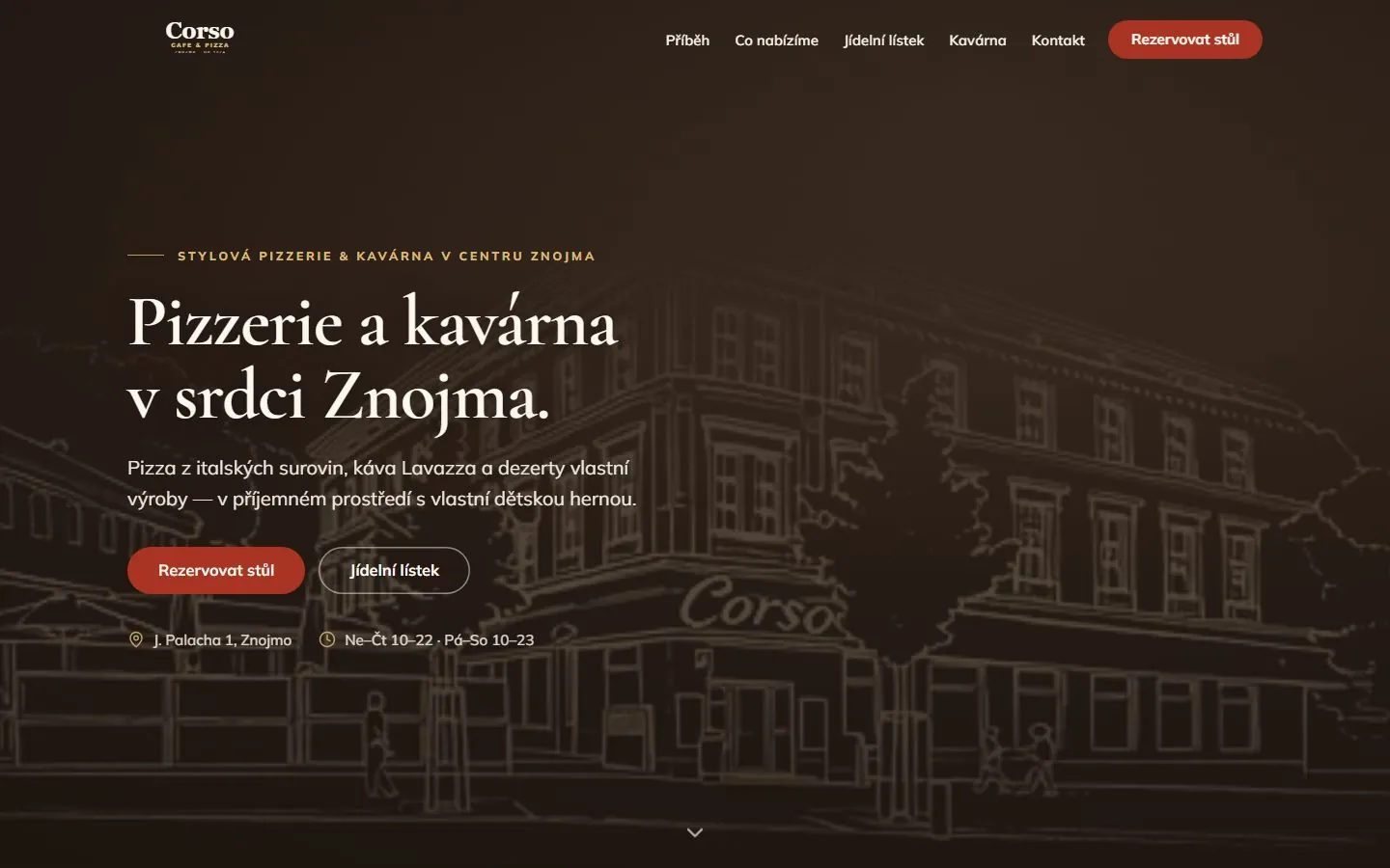 Úvodní stránka webu Corso cafe&pizza Znojmo na počítači