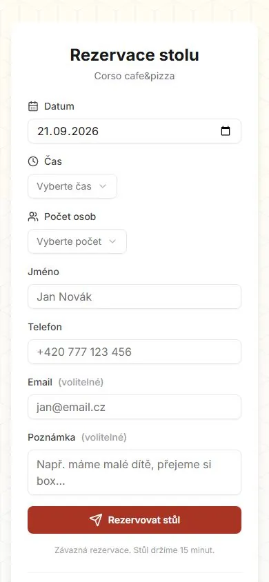 Rezervace stolu Bee Book v mobilu