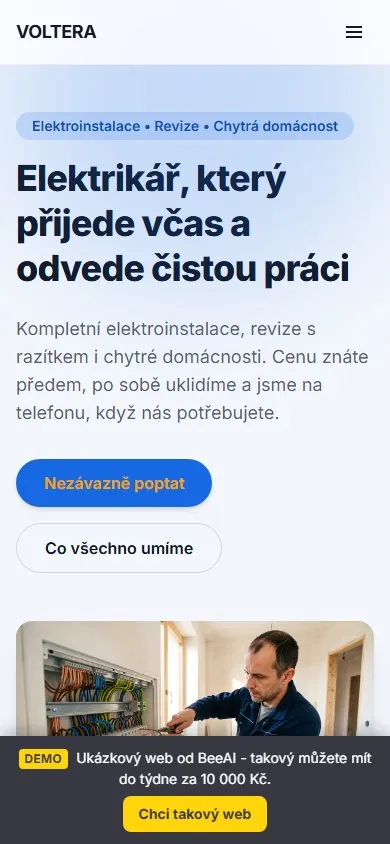 Ukázkový web VOLTERA v mobilu