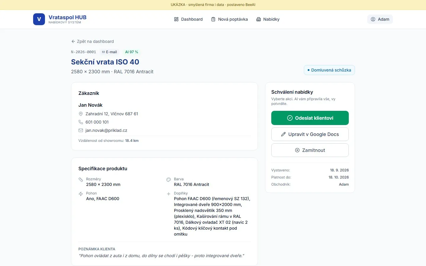 Detail nabídky se schválením obchodníkem - odeslat, upravit, zamítnout