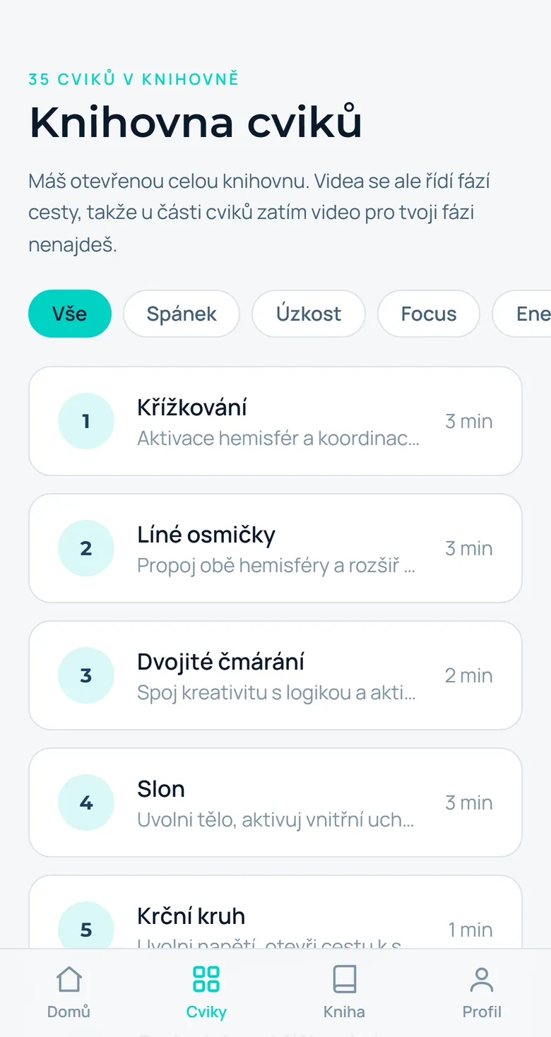 Knihovna 35 cviků v PWA aplikaci - marketingový mockup