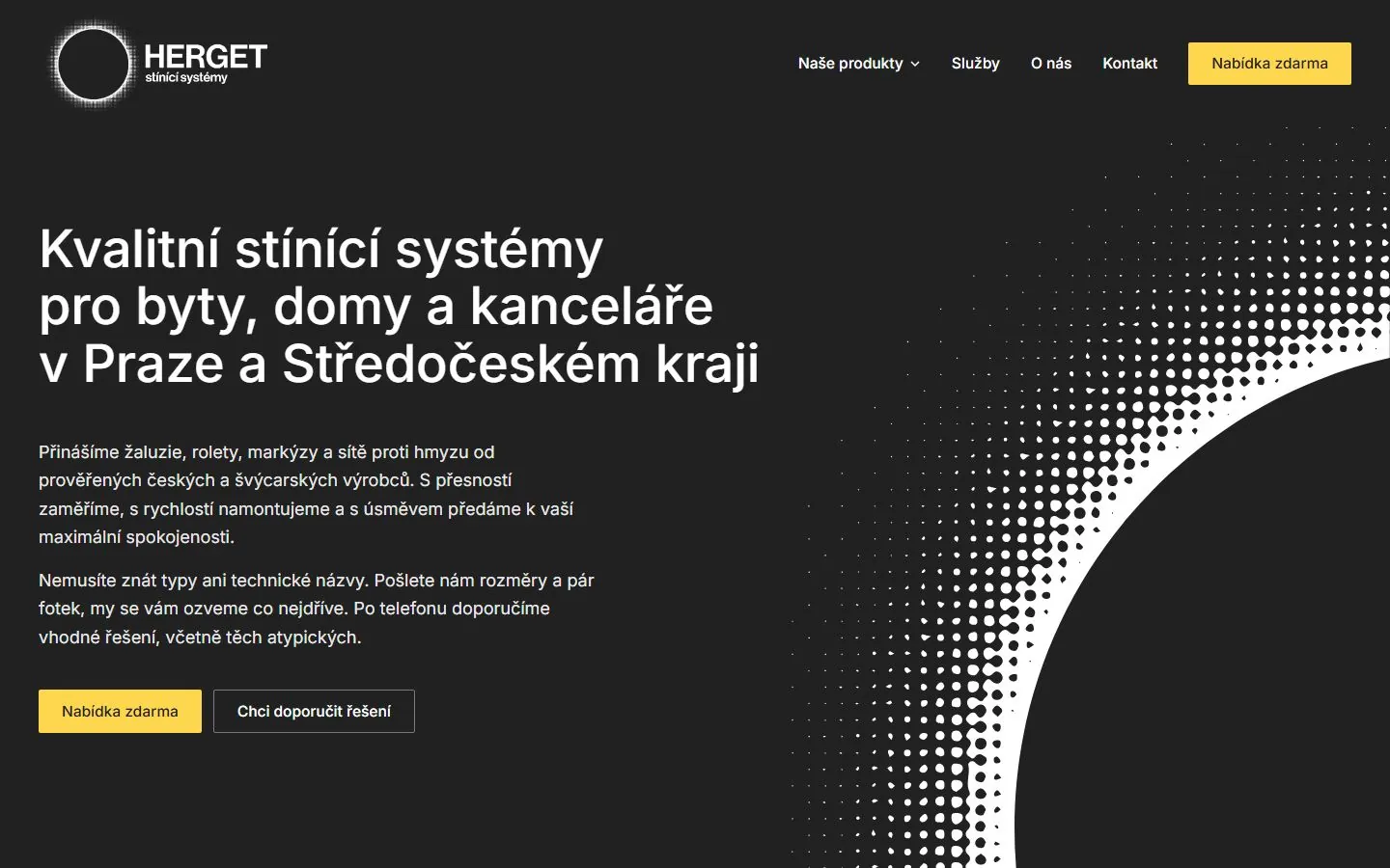 Úvodní stránka webu Stínící systémy Herget na počítači