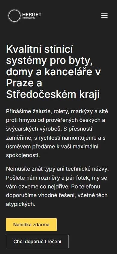 Web Stínící systémy Herget v mobilu