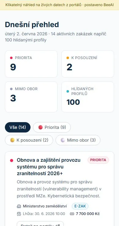 Radar veřejných zakázek v mobilu